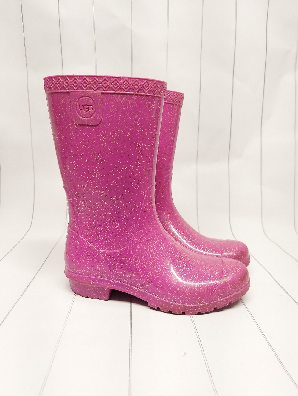 Girls UGG Pink Glitter Rubber Rain Boots Size 1